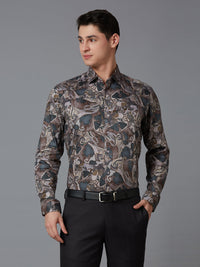 Grey 100% Cotton Printed Regular Fit Formal Full Sleeve Shirts