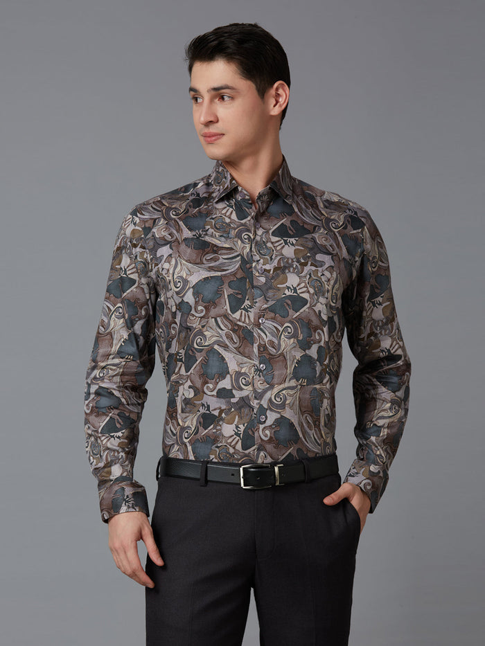 Men's Pure Cotton Printed Printed Slim Fit Full Sleeve Formal Shirt - Green