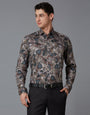 Grey 100% Cotton Printed Regular Fit Formal Full Sleeve Shirts