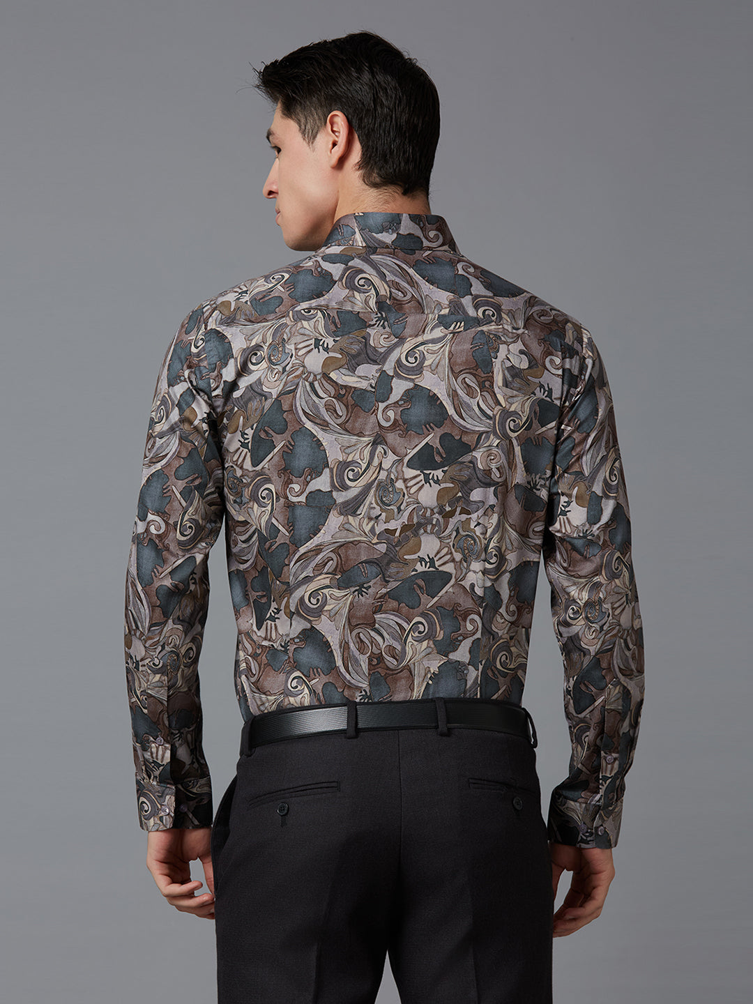 Grey 100% Cotton Printed Regular Fit Formal Full Sleeve Shirts