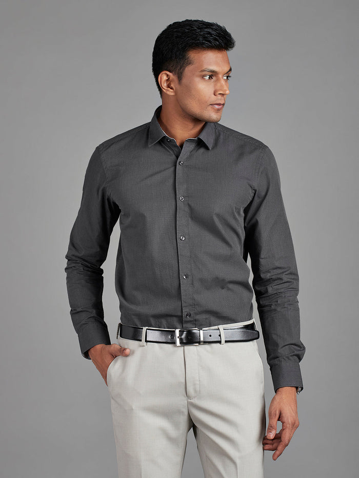 Men's Pure Cotton Fil a Fil Slim Fit Full Sleeve Formal Shirt - Black