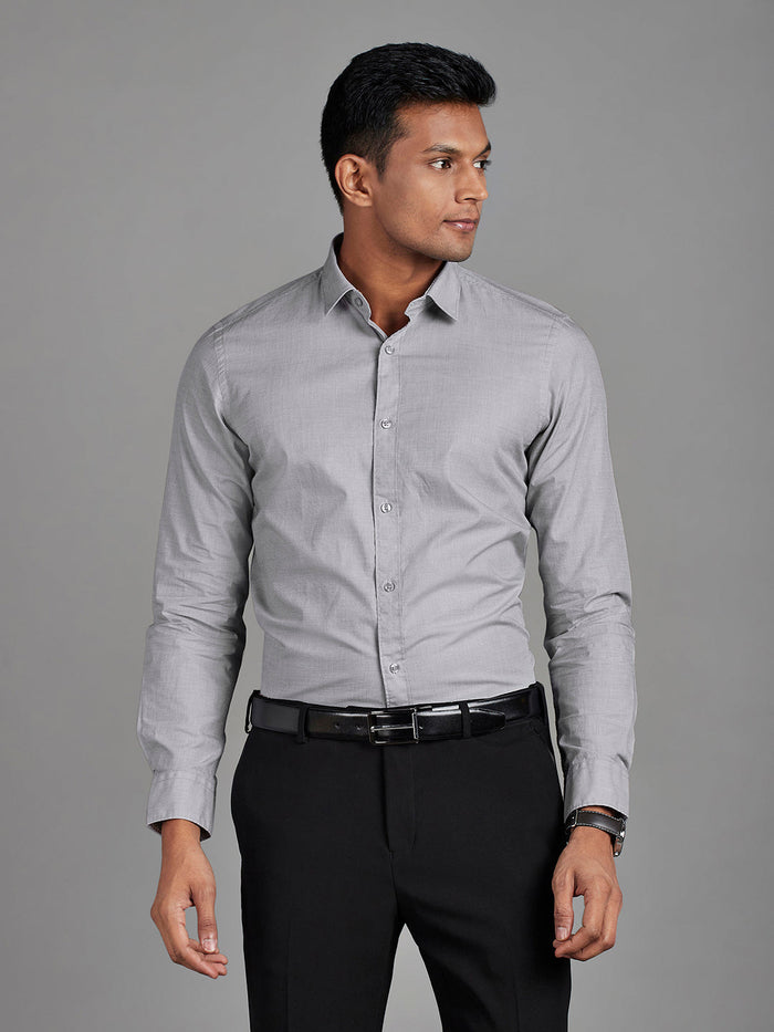 Men's Pure Cotton Fil a Fil Slim Fit Full Sleeve Formal Shirt - Grey
