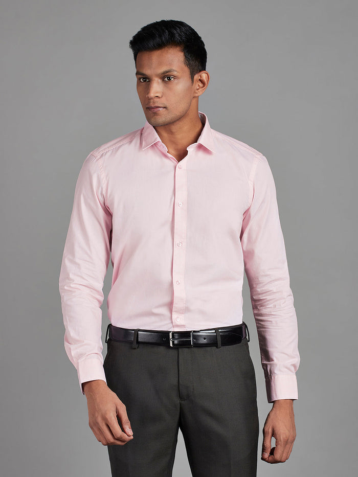Men's Pure Cotton Fil a Fil Slim Fit Full Sleeve Formal Shirt - Pink