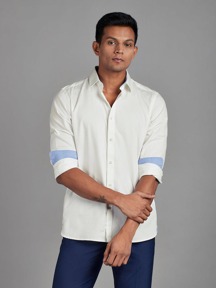 Men's Pure Cotton Dobby Dobby Slim Fit Full Sleeve Formal Shirt - White