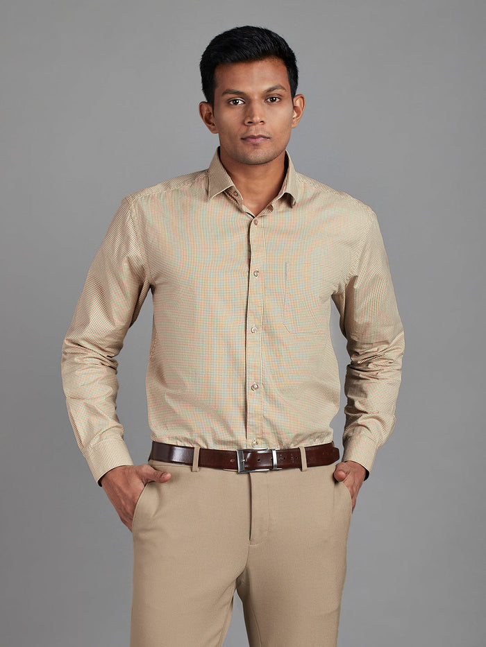 Men's Pure Cotton Checks Regular Fit Full Sleeve Casual Shirt - White & Beige
