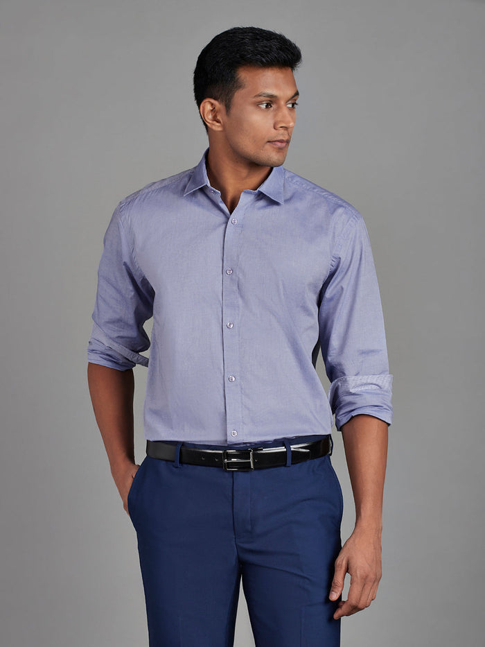 Men's Pure Cotton Oxford Oxford Regular Fit Full Sleeve Casual Shirt - Blue