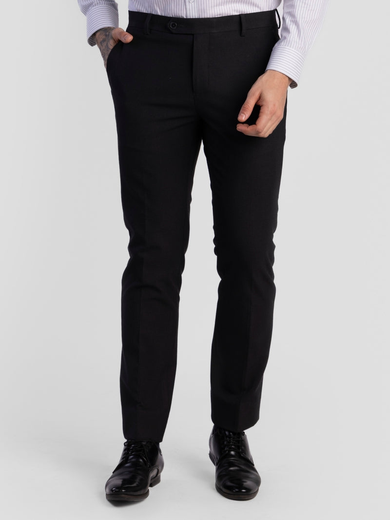 Black Poly Viscose Blend Trousers for Men | Tailor Fit Luxury Wear