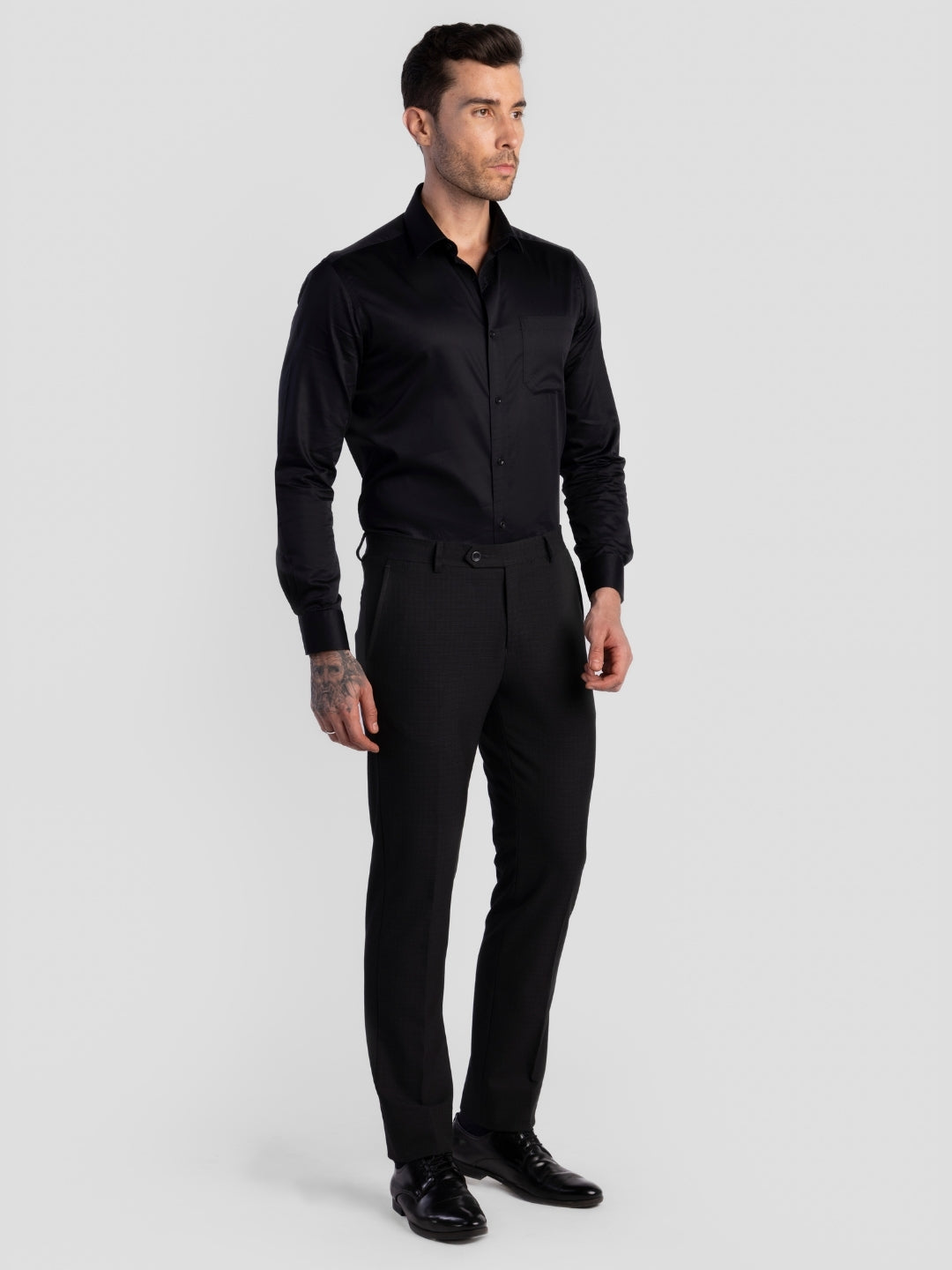 Black Poly Viscose Blend Trousers for Men | Tailor Fit Luxury Wear