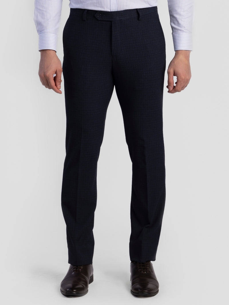 Navy Poly Viscose Blend Trousers for Men | Tailor Fit Luxury Wear