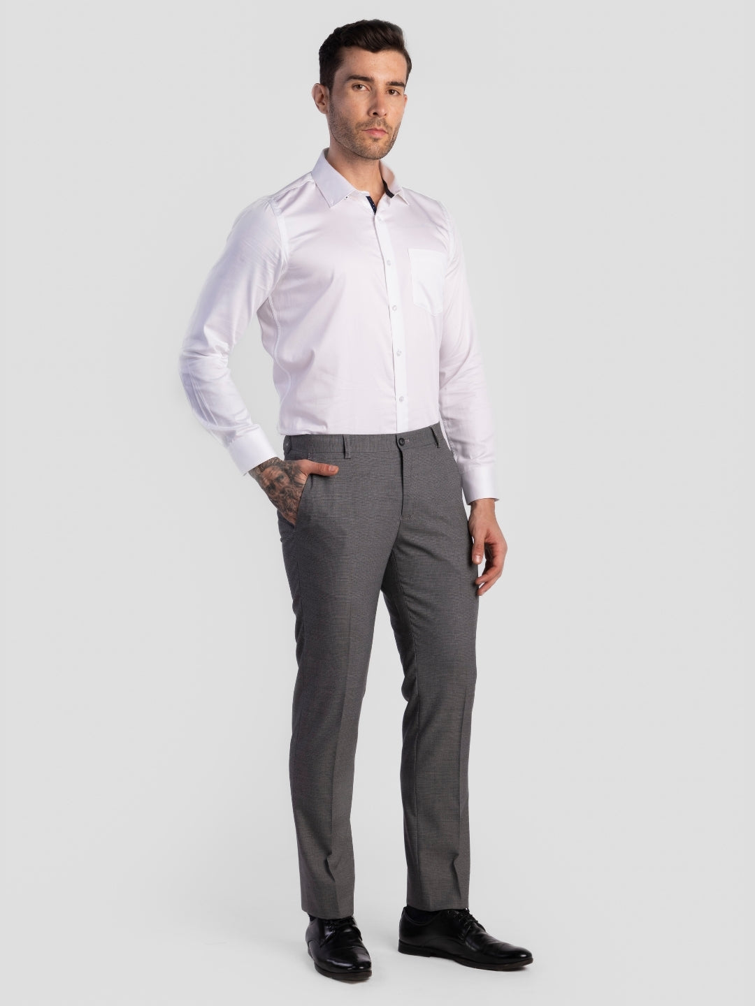 Lt Grey Poly Viscose Blend Trousers for Men | Tailor Fit Luxury Wear