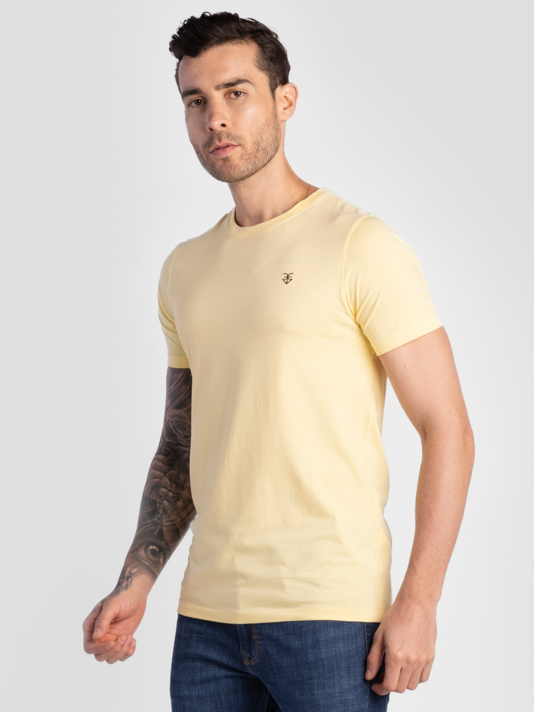Light Yellow Pure Cotton T-Shirts for Men | Regular Fit Luxury Wear