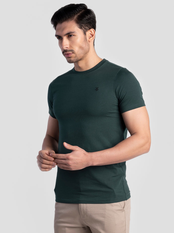 Bottle Green Pure Cotton T-Shirts for Men | Regular Fit Luxury Wear