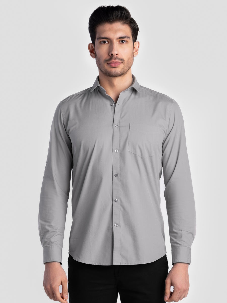 Grey Shirt Rated R Men's Pure Cotton Plain Slim Fit Full Sleeve Casual Shirt - Grey