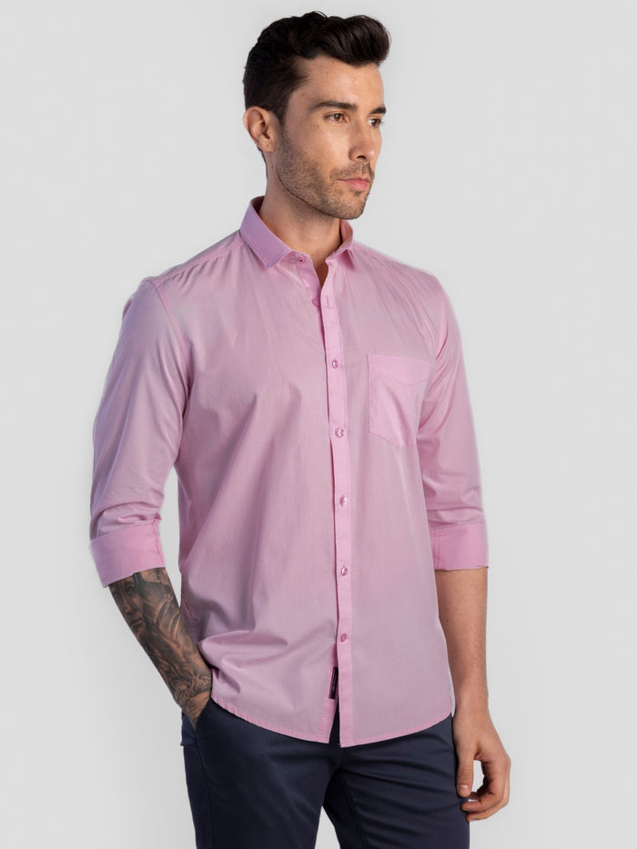 Men's Pure Cotton Plain Slim Fit Full Sleeve Casual Shirt - Pink