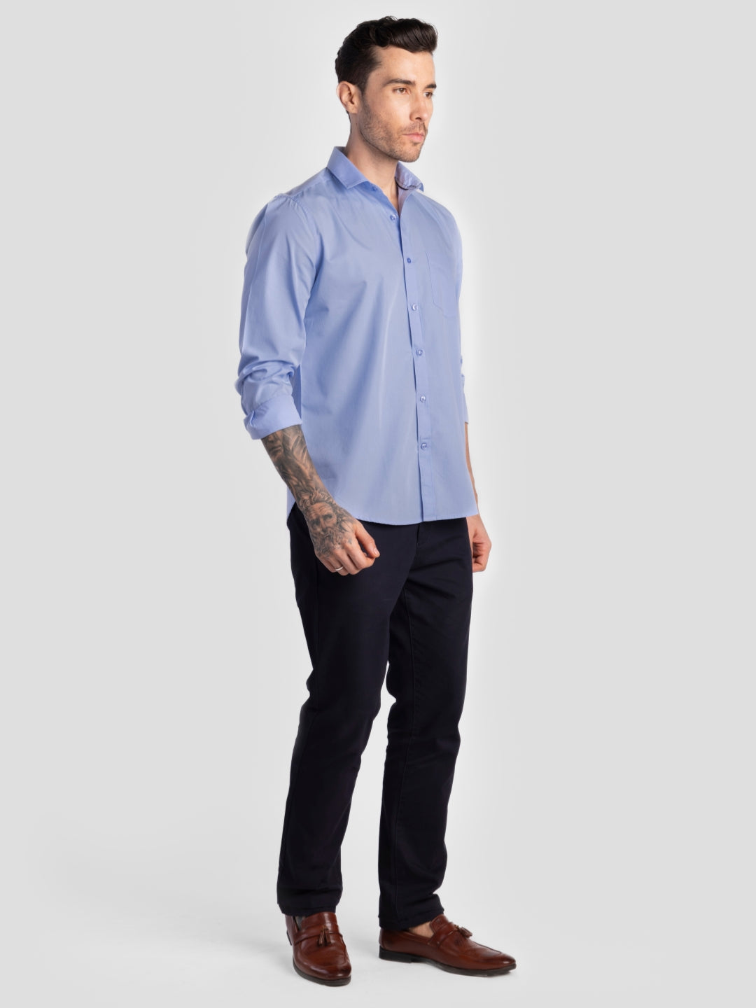Powder Blue Pure Cotton Shirts for Men | Slim Fit Luxury Wear