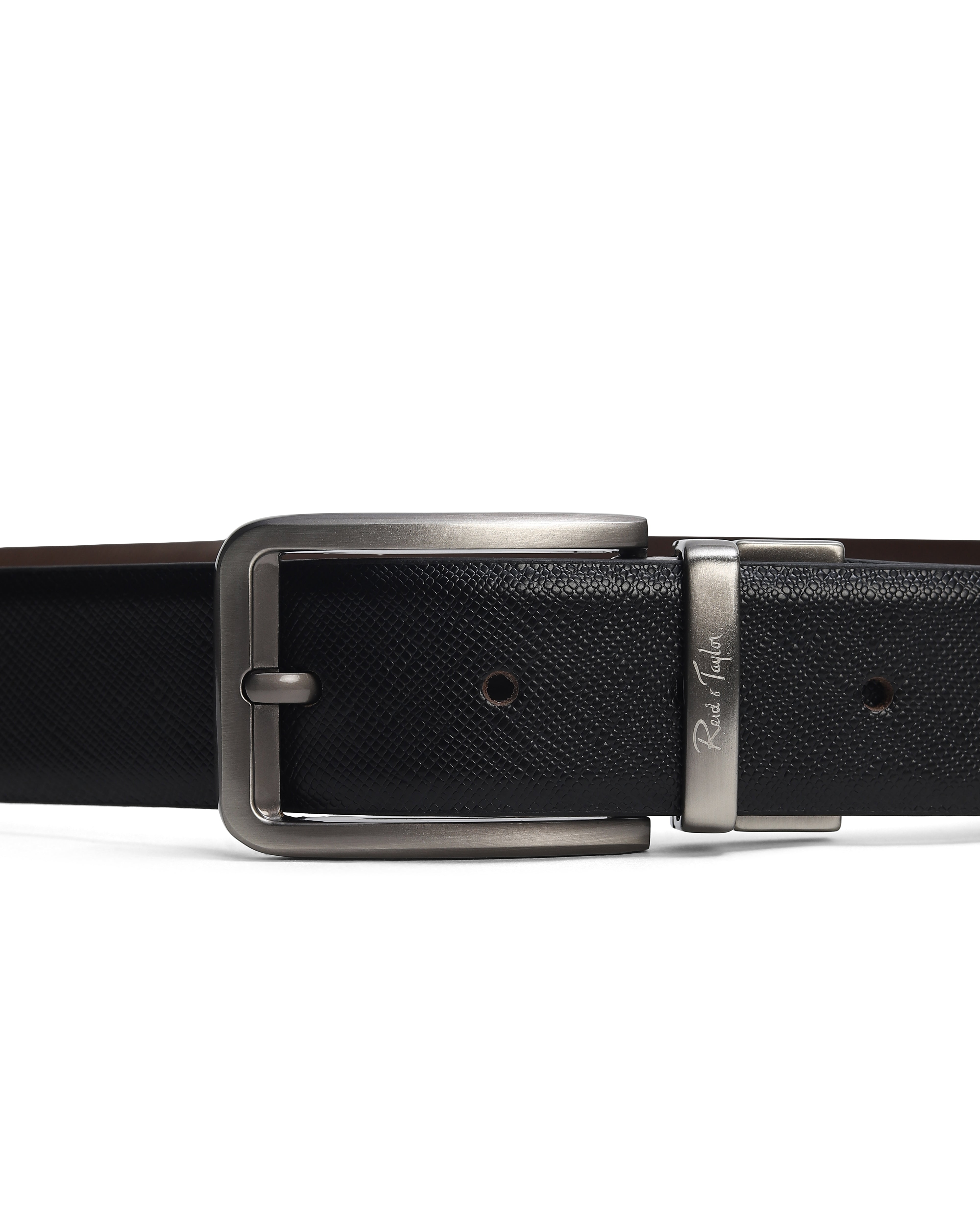 Men Black & Brown Reversible Fine Saffiano Leather Formal Belt