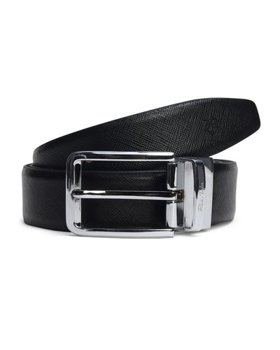 Men Black & Brown Reversible Matte Saffiano Leather Everyday Formal Belt