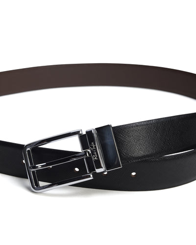 Men Black & Brown Reversible Matte Saffiano Leather Everyday Formal Belt
