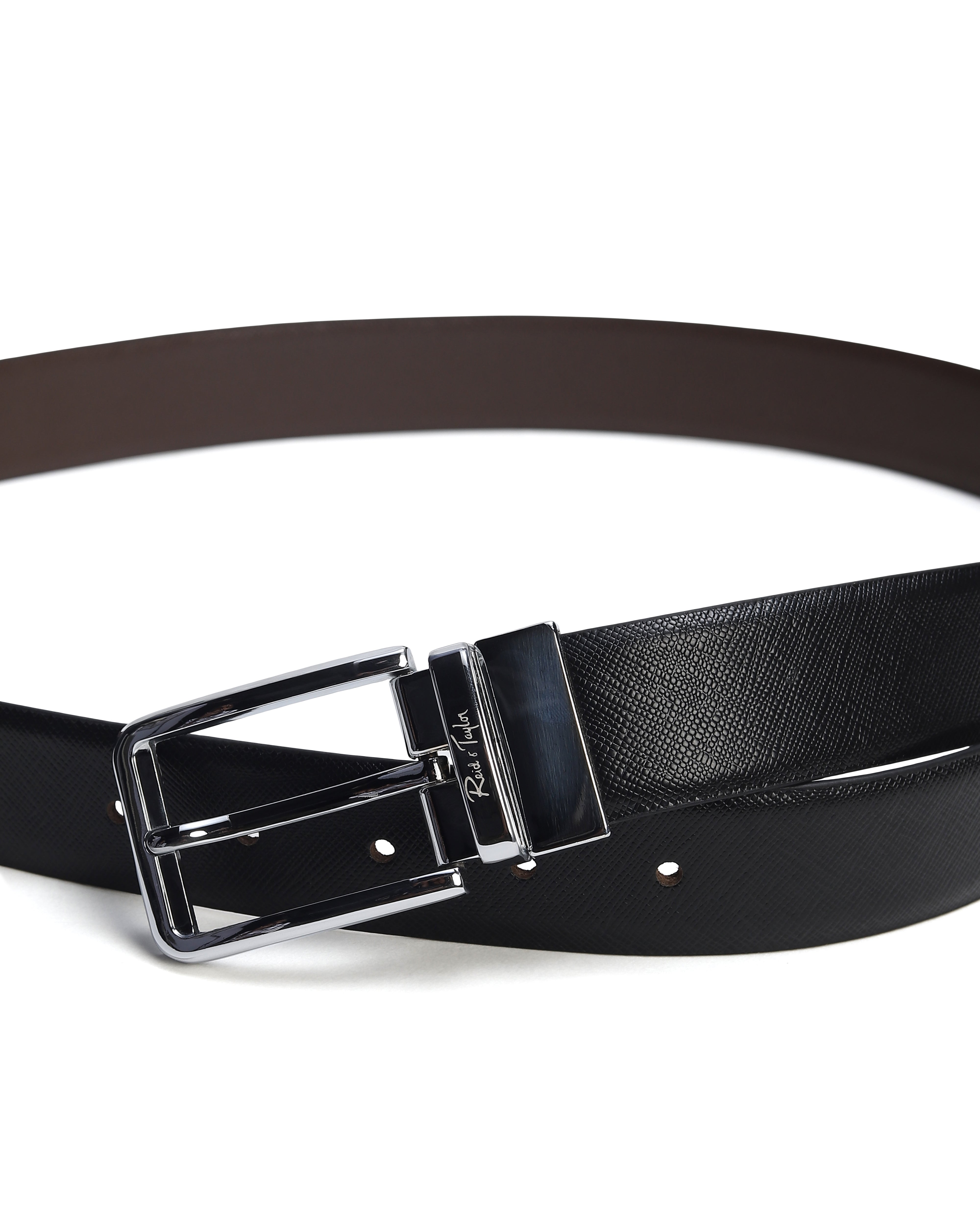 Men Black & Brown Reversible Matte Saffiano Leather Everyday Formal Belt
