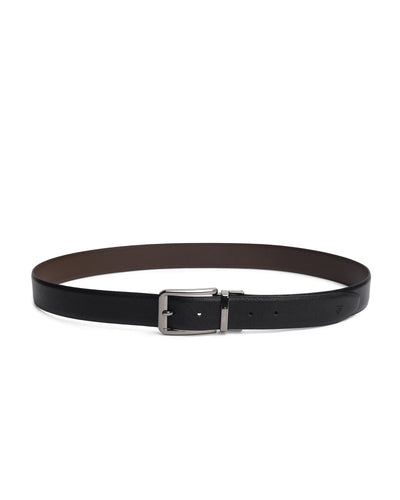 Men Black & Brown Reversible Crosshatch Saffiano Leather Executive Belt