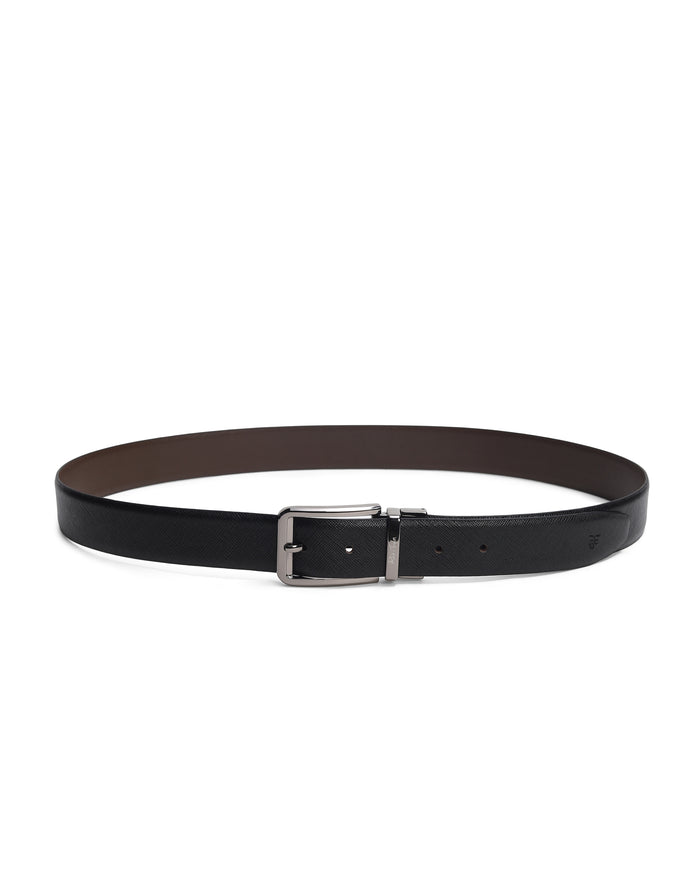 Men Black & Brown Reversible Crosshatch Saffiano Leather Executive Belt