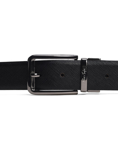 Men Black & Brown Reversible Crosshatch Saffiano Leather Executive Belt