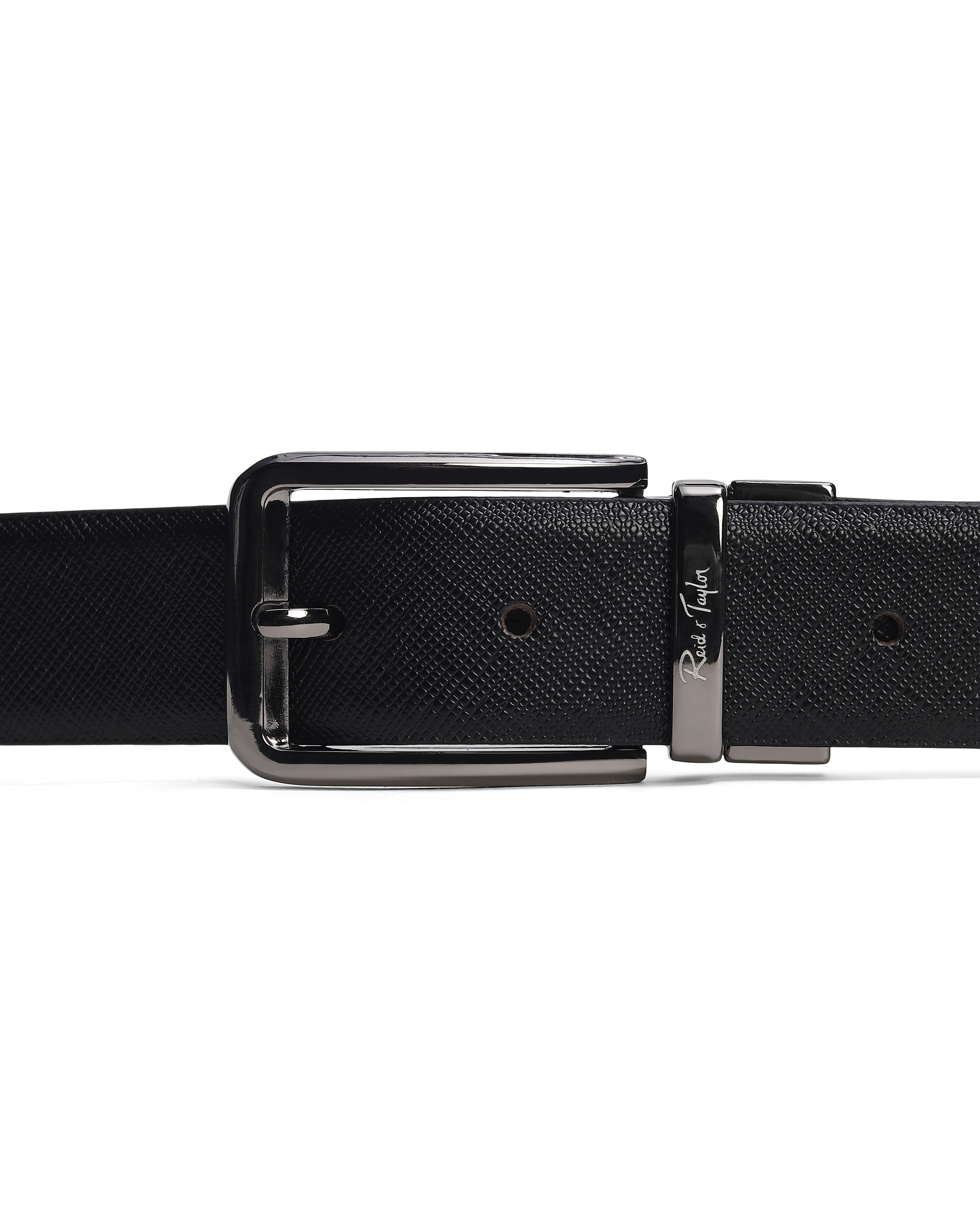 Men Black & Brown Reversible Crosshatch Saffiano Leather Executive Belt