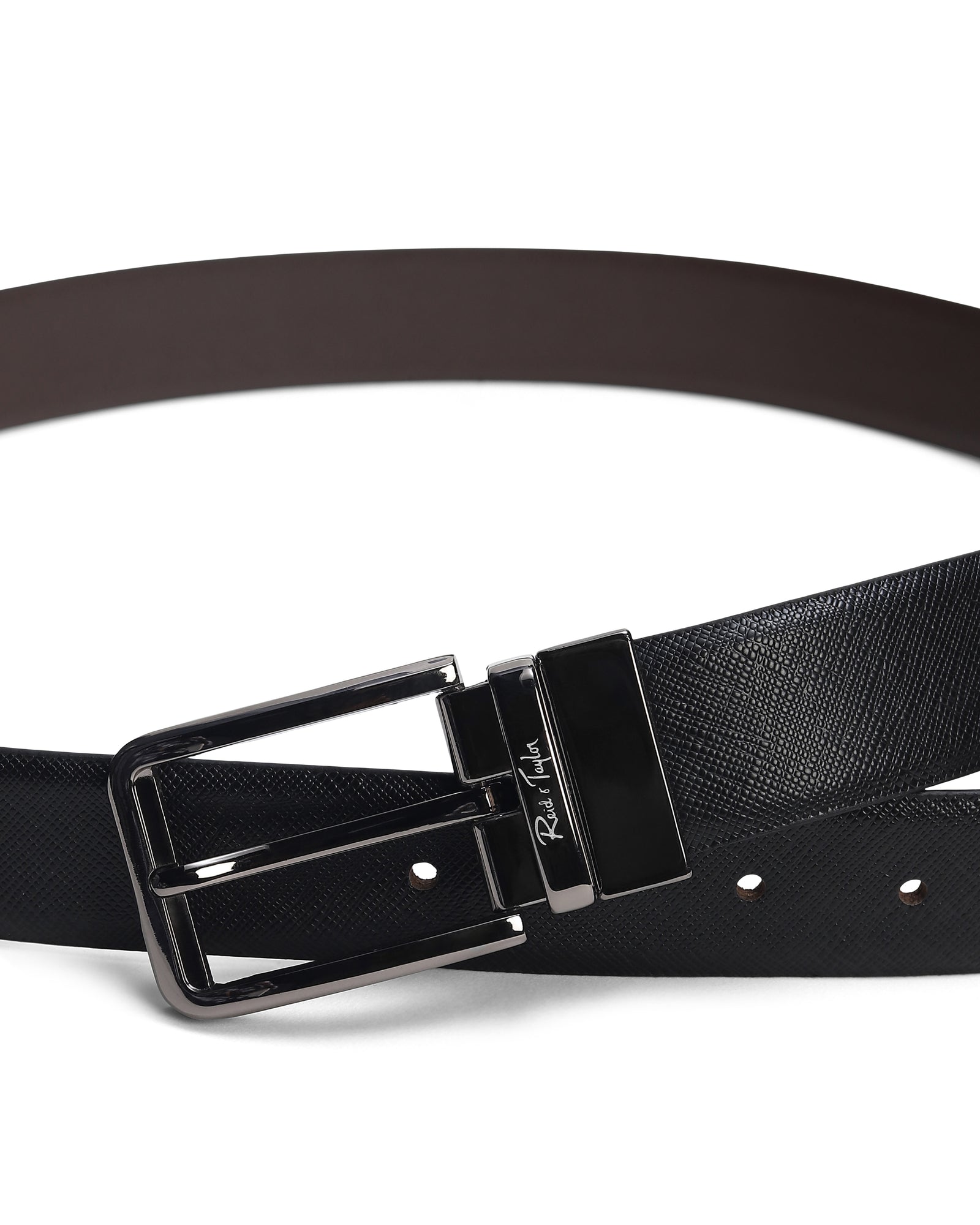 Men Black & Brown Reversible Crosshatch Saffiano Leather Executive Belt
