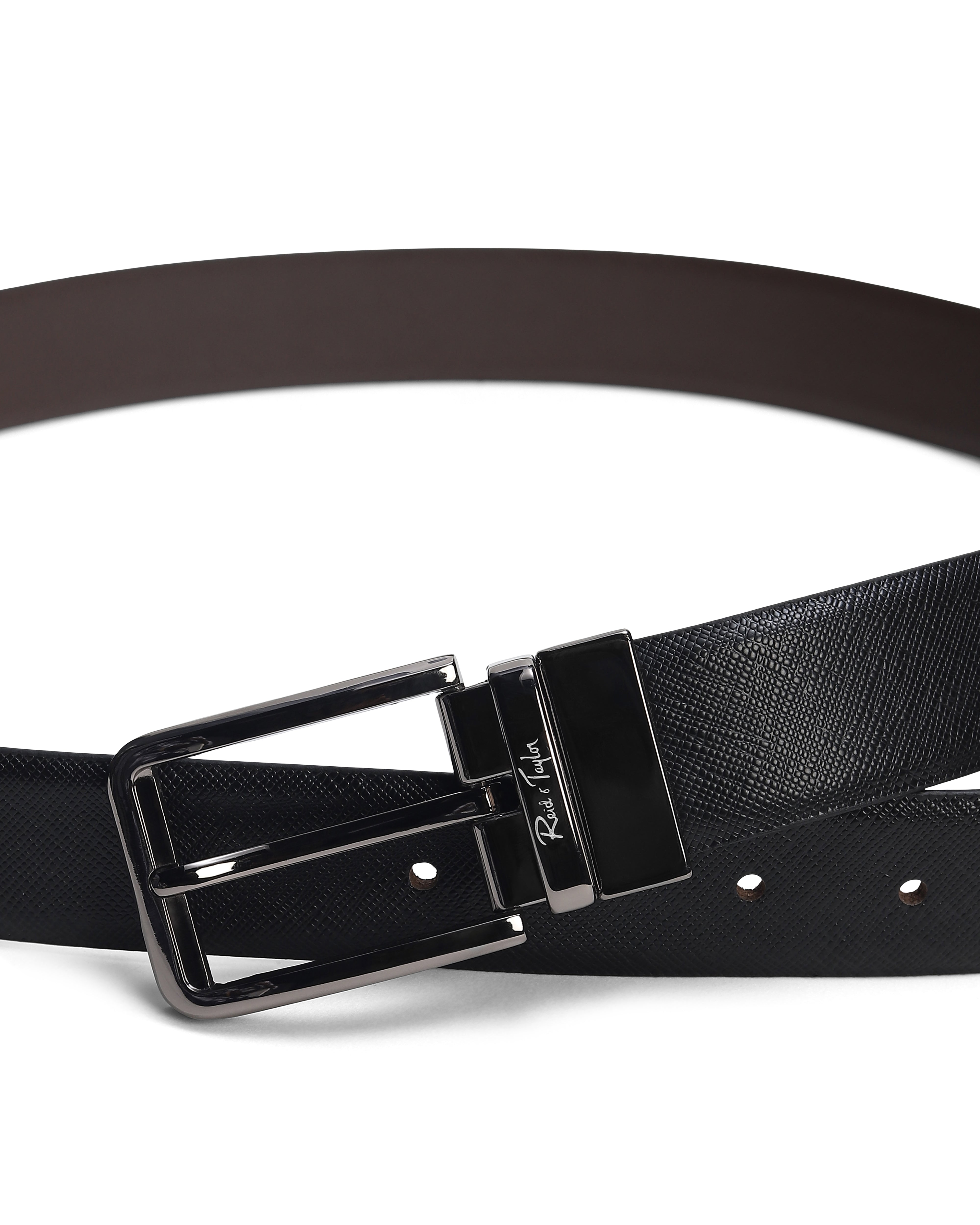 Men Black & Brown Reversible Crosshatch Saffiano Leather Executive Belt