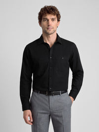 Men's Pure Cotton Plain Slim Fit Full Sleeve Casual Shirt - Black