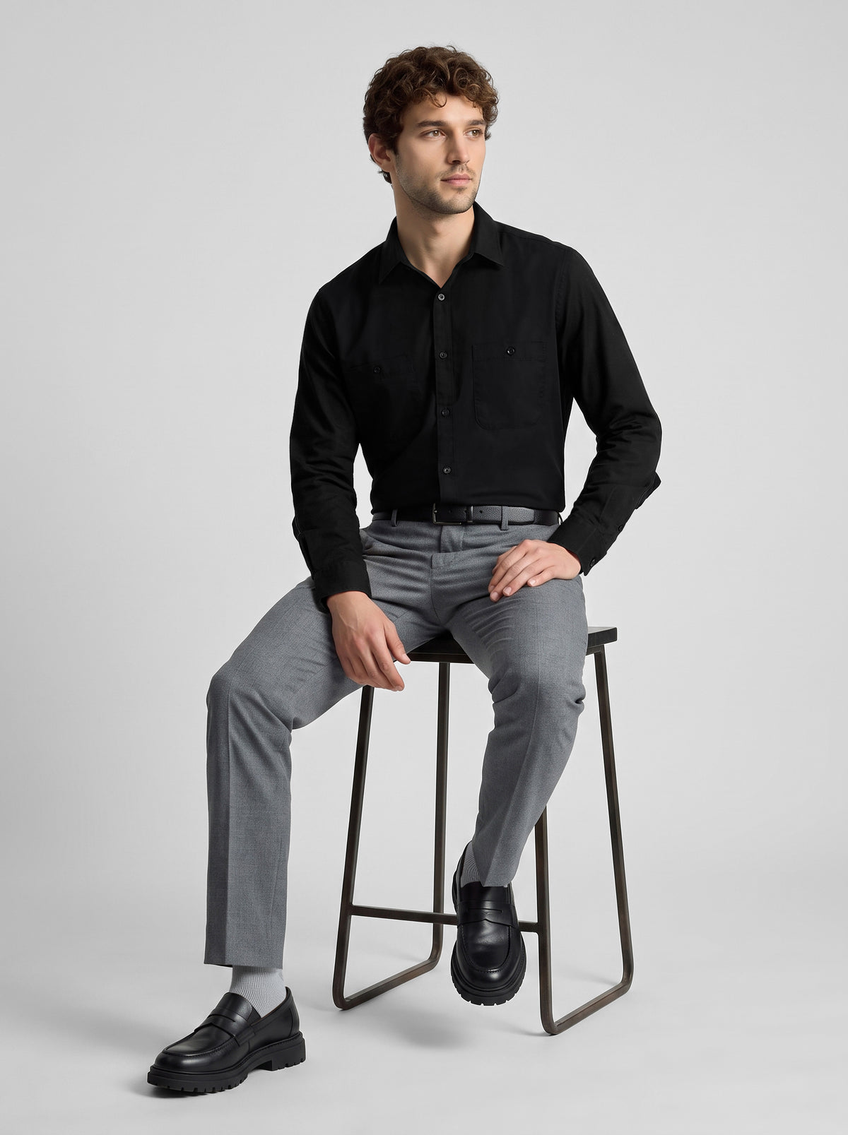 Men's Pure Cotton Plain Slim Fit Full Sleeve Casual Shirt - Black