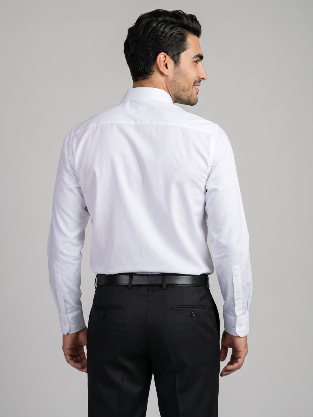 Men's Pure Cotton Dobby Solid Slim Fit Full Sleeve Formal Shirt - White