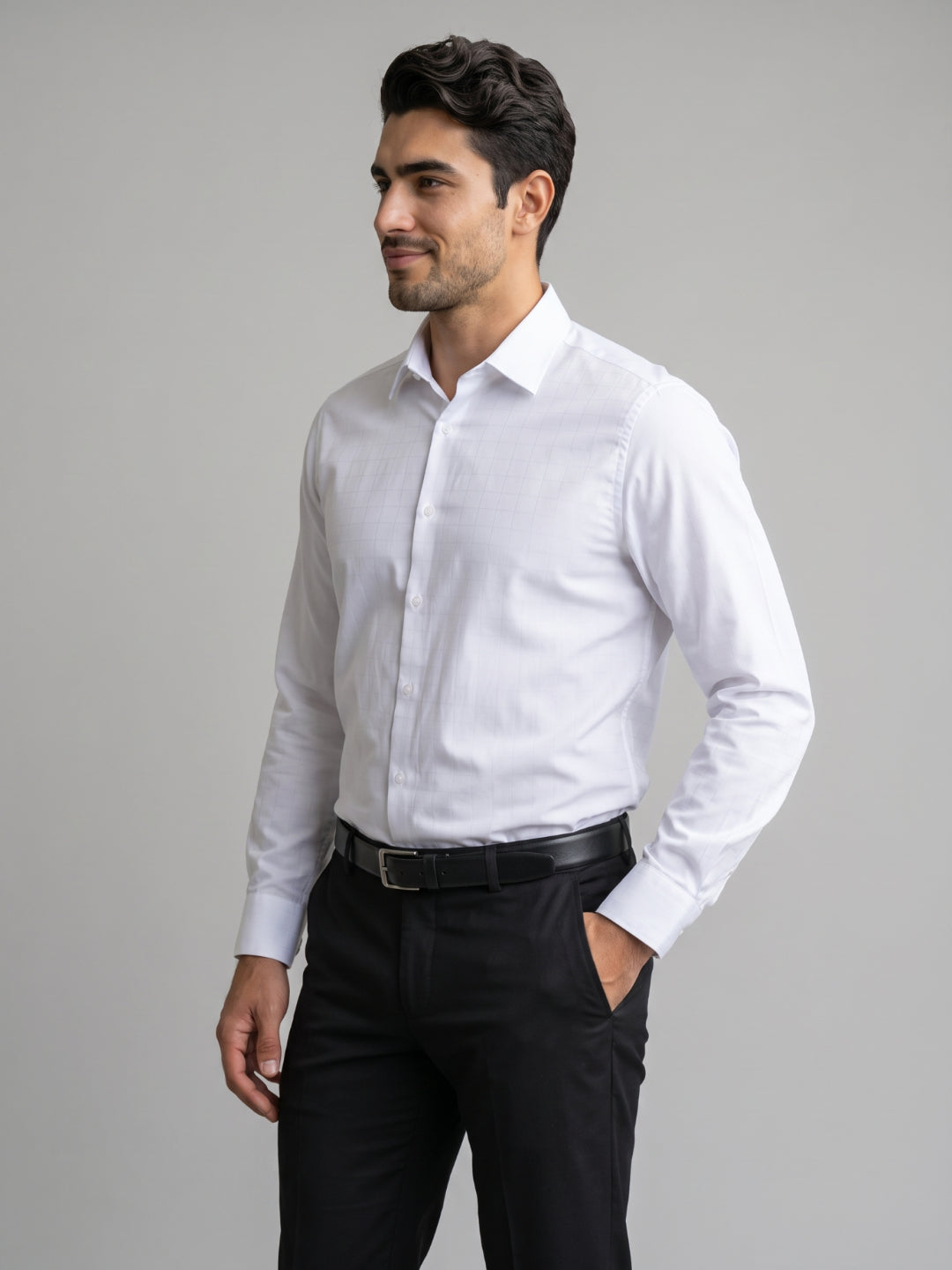 Men's Pure Cotton Dobby Solid Slim Fit Full Sleeve Formal Shirt - White