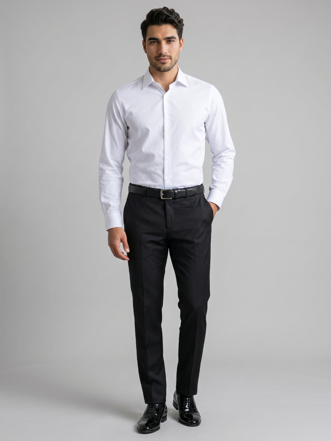 Men's Pure Cotton Dobby Solid Slim Fit Full Sleeve Formal Shirt - White