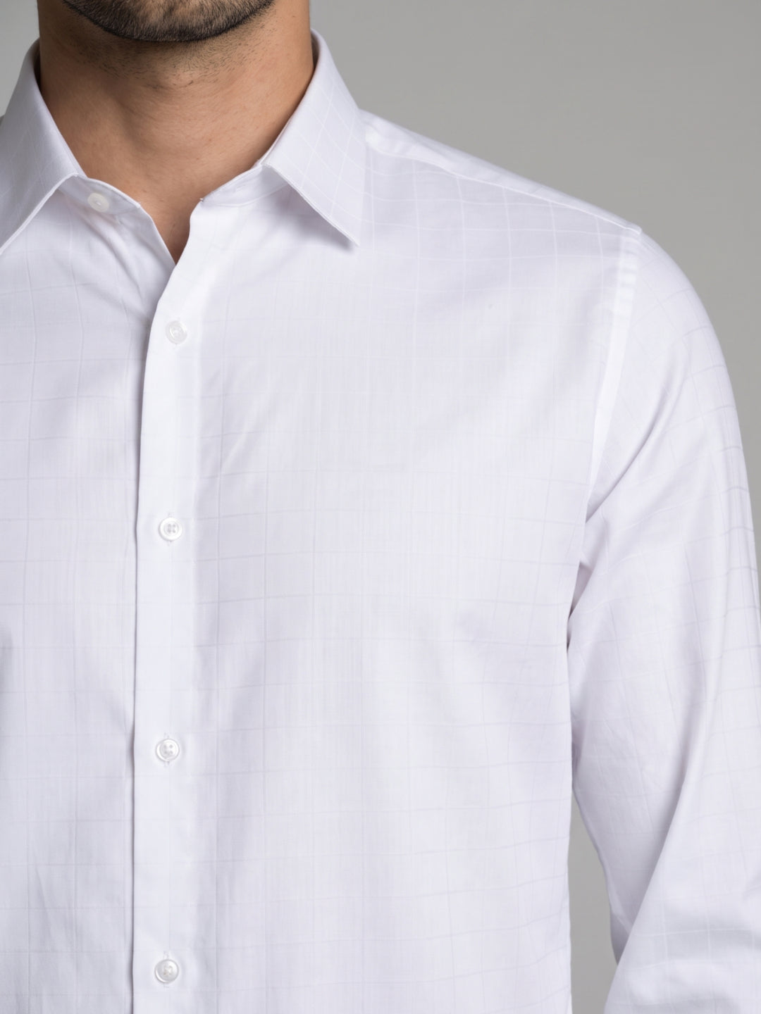 Men's Pure Cotton Dobby Solid Slim Fit Full Sleeve Formal Shirt - White