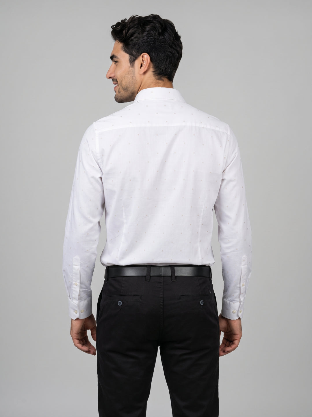 Men's Pure Cotton Buta Dobby Solid Slim Fit Full Sleeve Formal Shirt - Cream