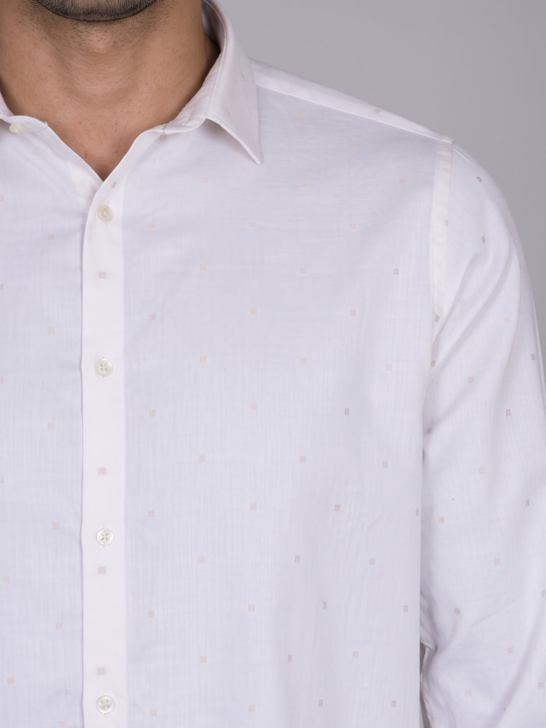 Men's Pure Cotton Buta Dobby Solid Slim Fit Full Sleeve Formal Shirt - Cream