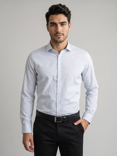Men's Pure Cotton Buta Dobby Solid Slim Fit Full Sleeve Formal Shirt - Green