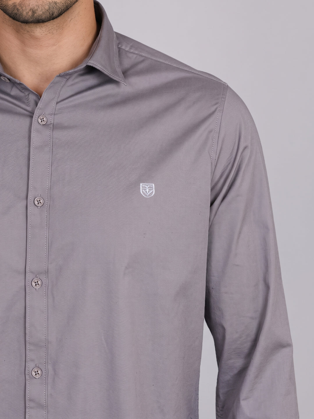 Men's Cotton Stretch Solid Slim Fit Full Sleeve Casual Shirt - Ash Grey
