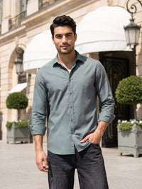 Men's Cotton Stretch Solid Slim Fit Full Sleeve Casual Shirt - Green