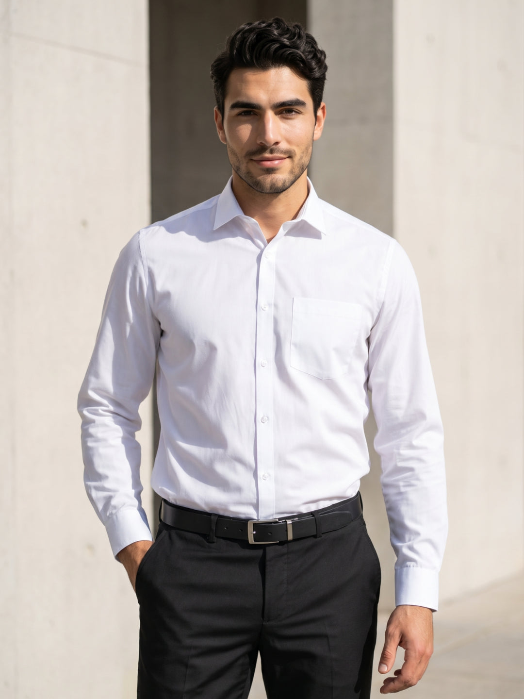 Men's Pure Cotton Solid Regular Fit Full Sleeve Formal Shirt - White