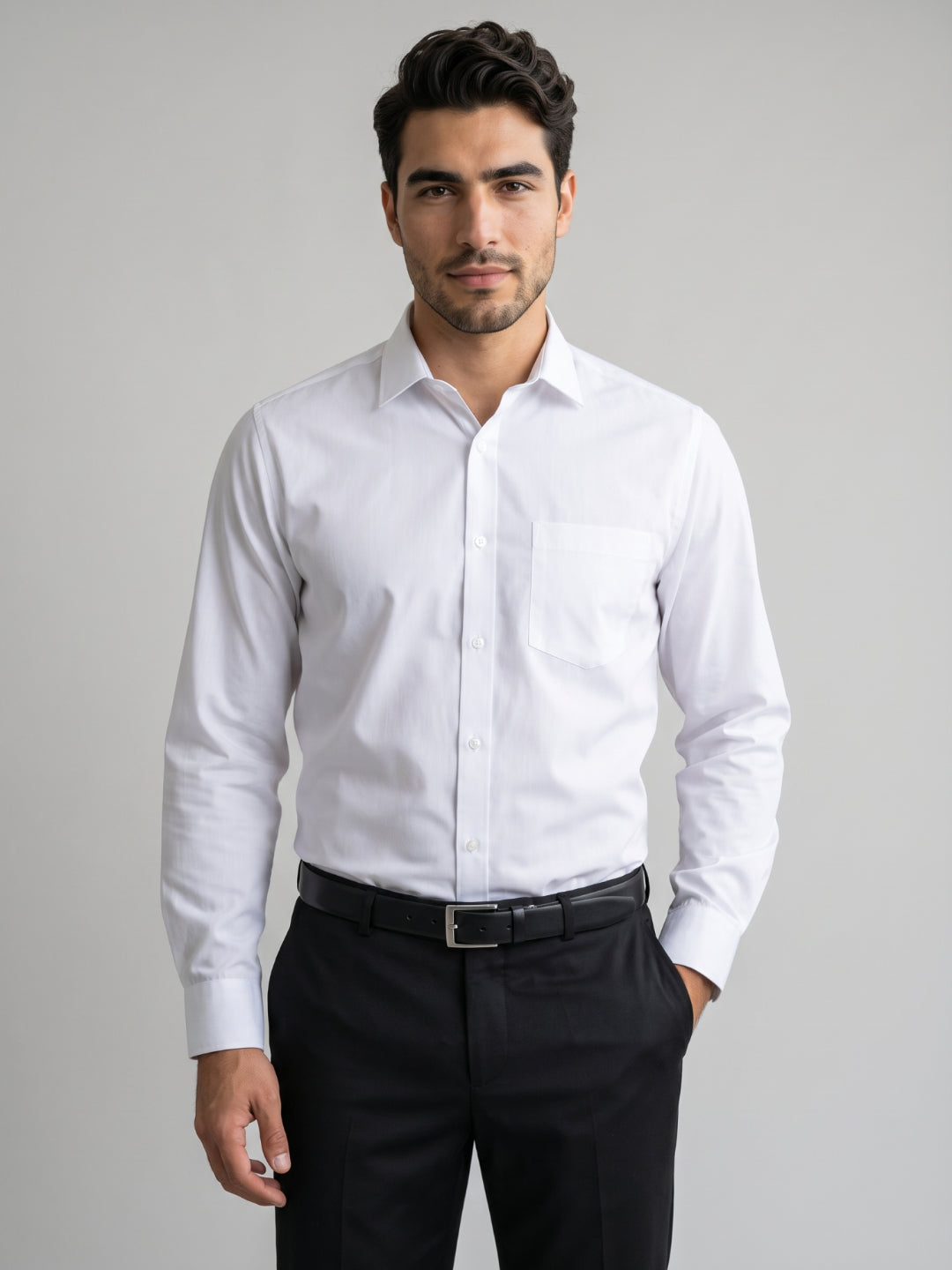 Men's Pure Cotton Solid Regular Fit Full Sleeve Formal Shirt - White
