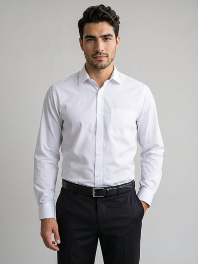 Men's Pure Cotton Solid Regular Fit Full Sleeve Formal Shirt - White