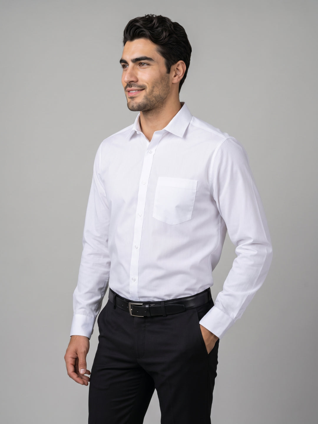 Men's Pure Cotton Solid Regular Fit Full Sleeve Formal Shirt - White