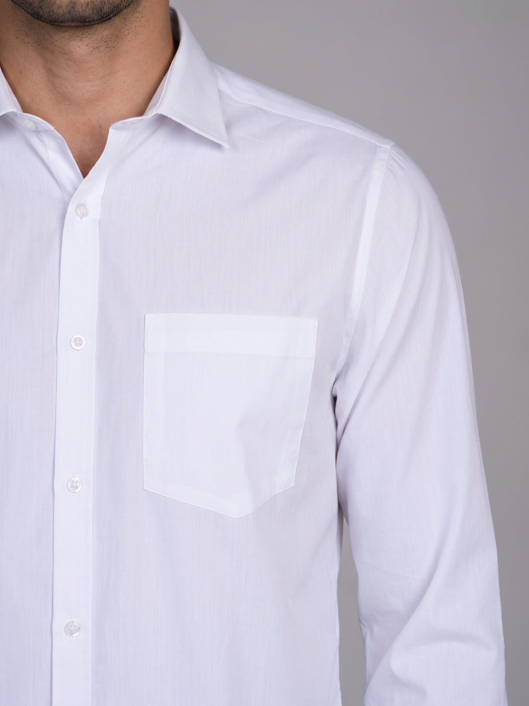 Men's Pure Cotton Solid Regular Fit Full Sleeve Formal Shirt - White