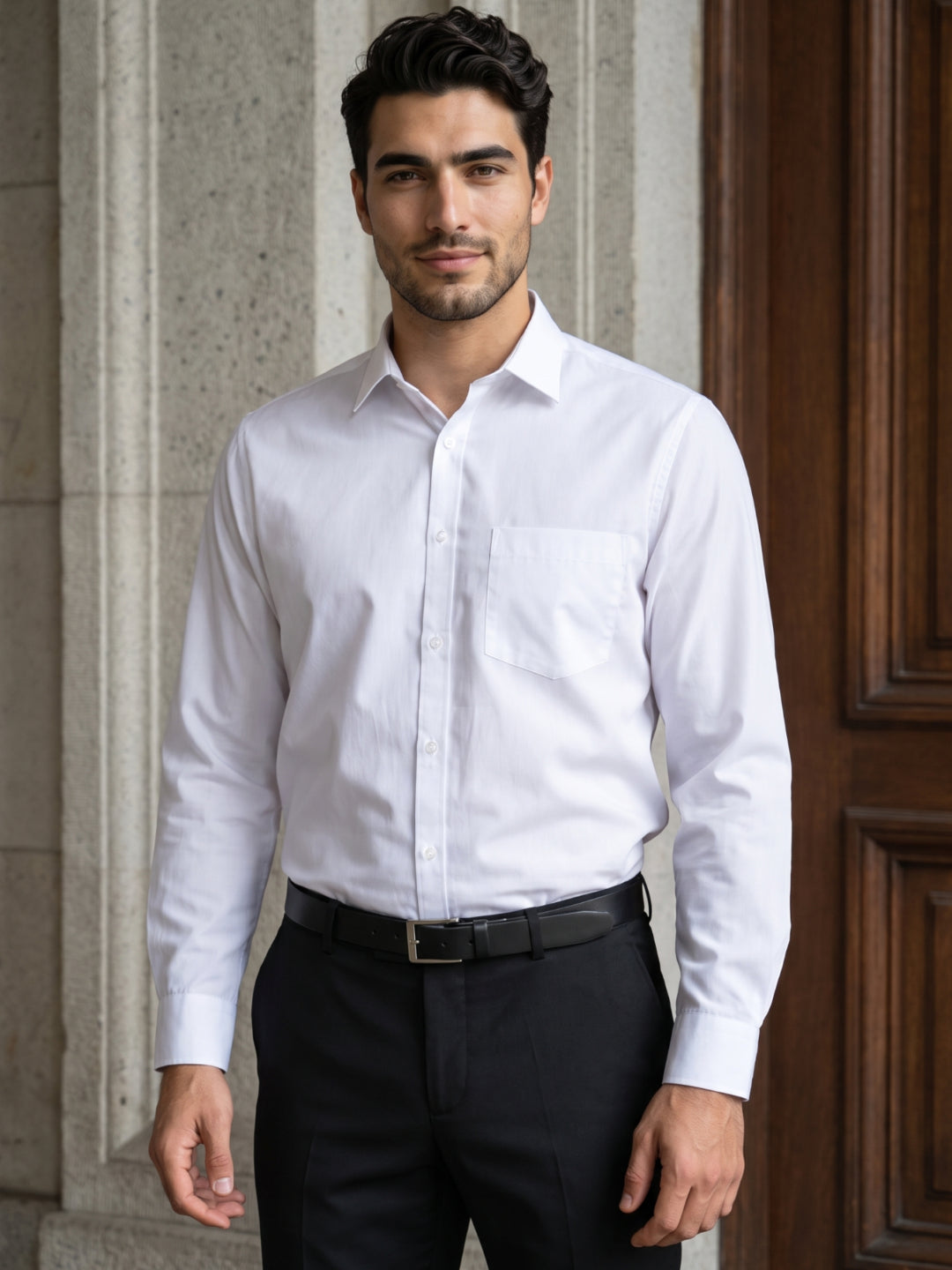 Men's Pure Cotton Solid Regular Fit Full Sleeve Formal Shirt - White