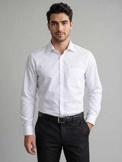 Men's Pure Cotton Solid Regular Fit Full Sleeve Formal Shirt - White