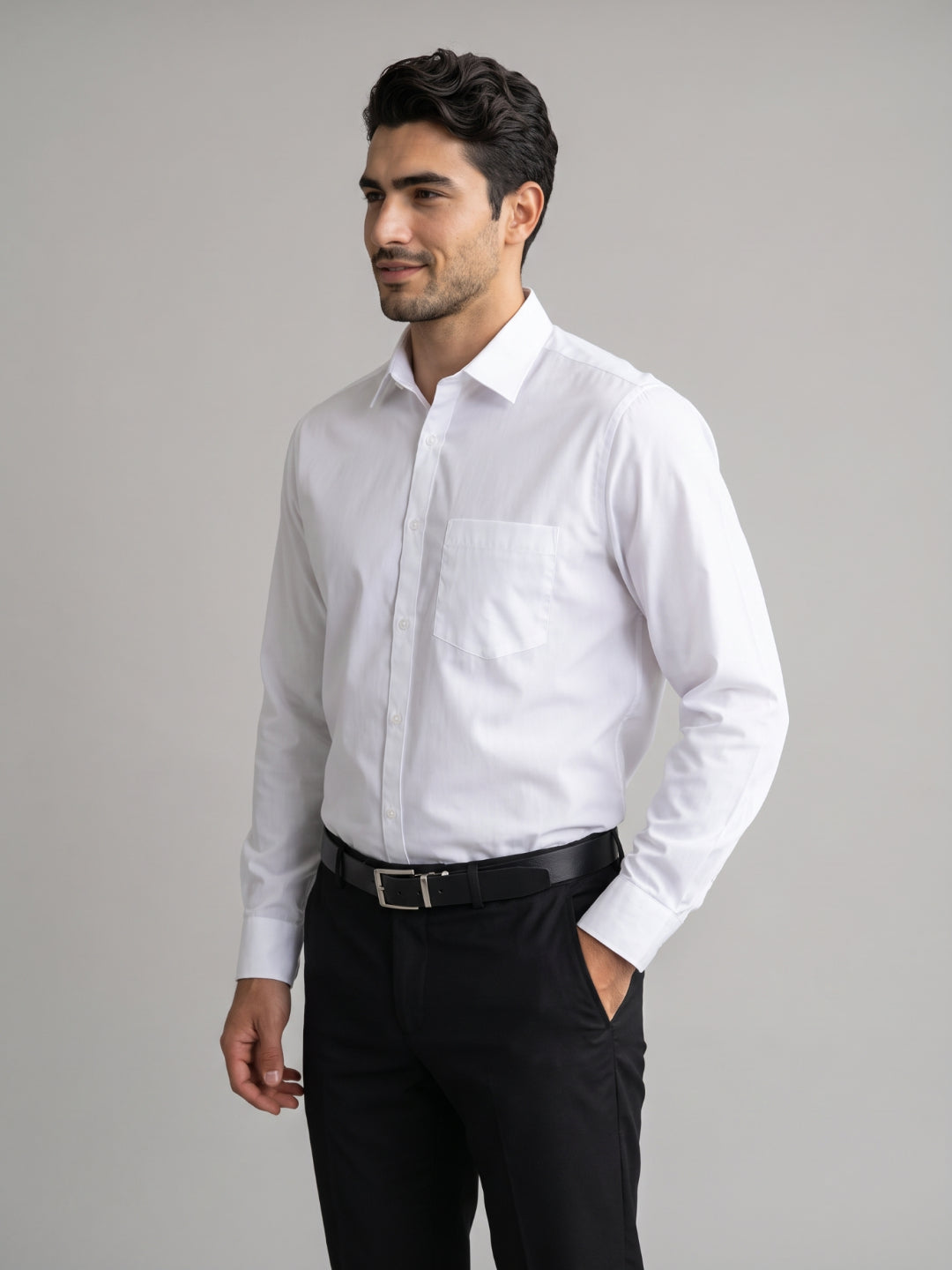 Men's Pure Cotton Solid Regular Fit Full Sleeve Formal Shirt - White