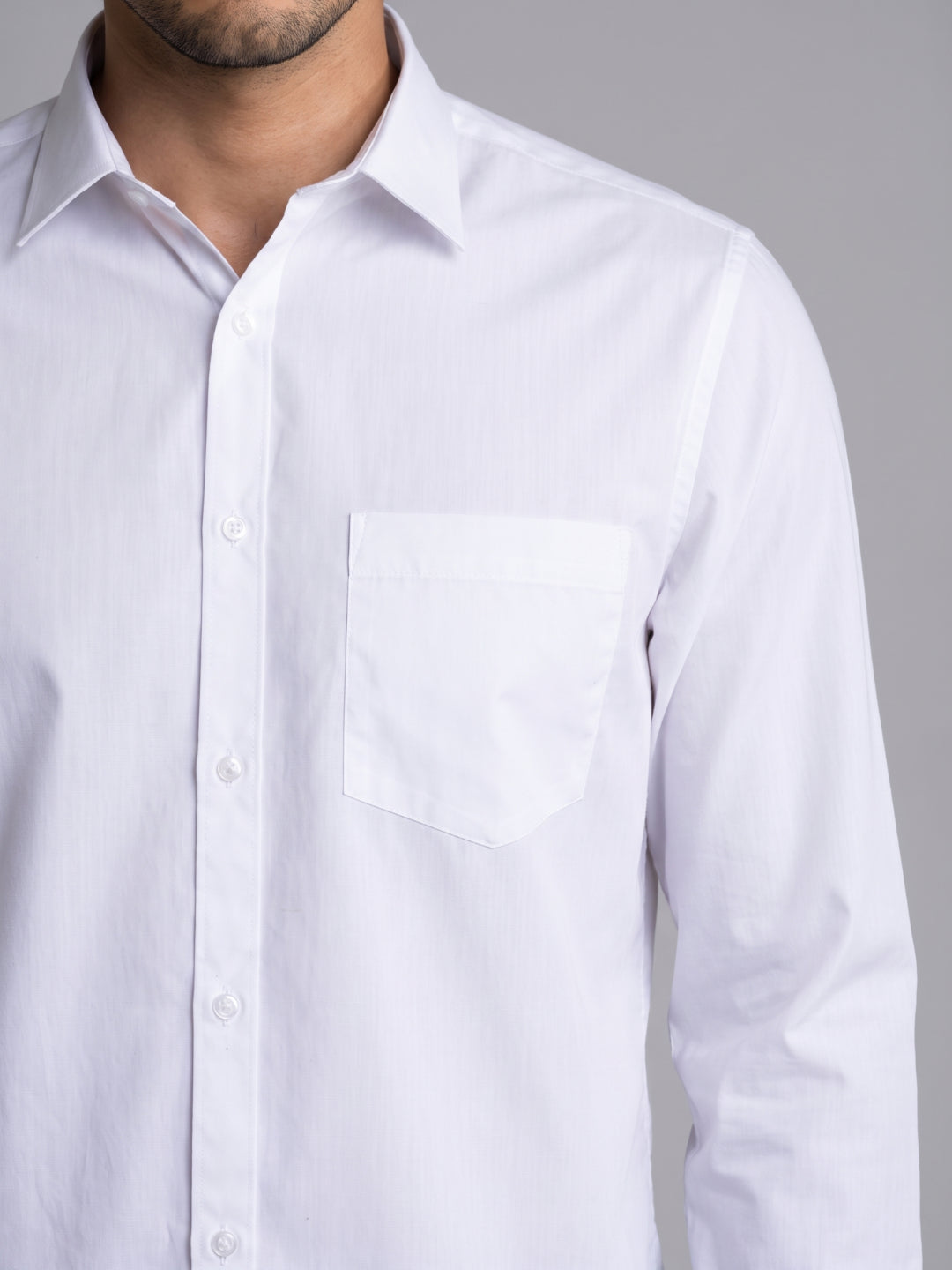 Men's Pure Cotton Solid Regular Fit Full Sleeve Formal Shirt - White
