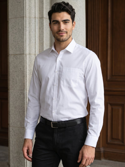 Men's Pure Cotton Solid Regular Fit Full Sleeve Formal Shirt - White